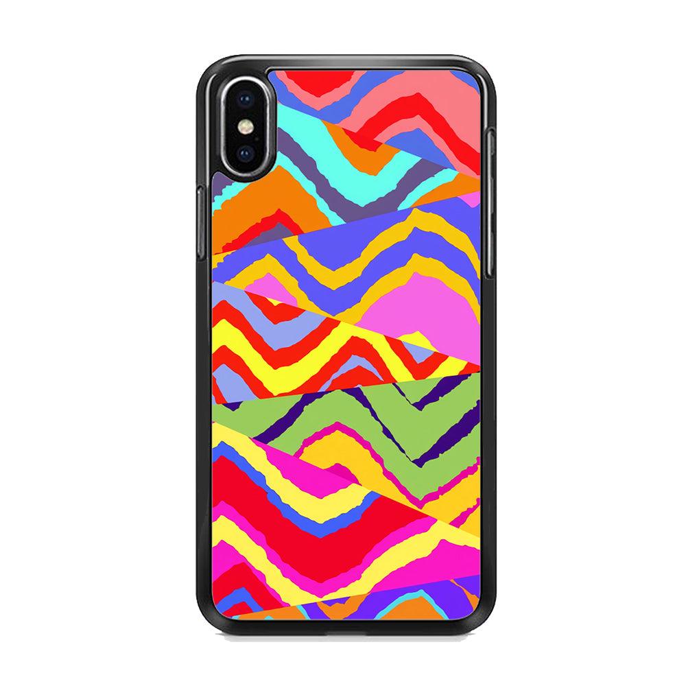 Colour Layer Triangular Waves iPhone XS Case-Rubber White (2D Case)-Oxvistore
