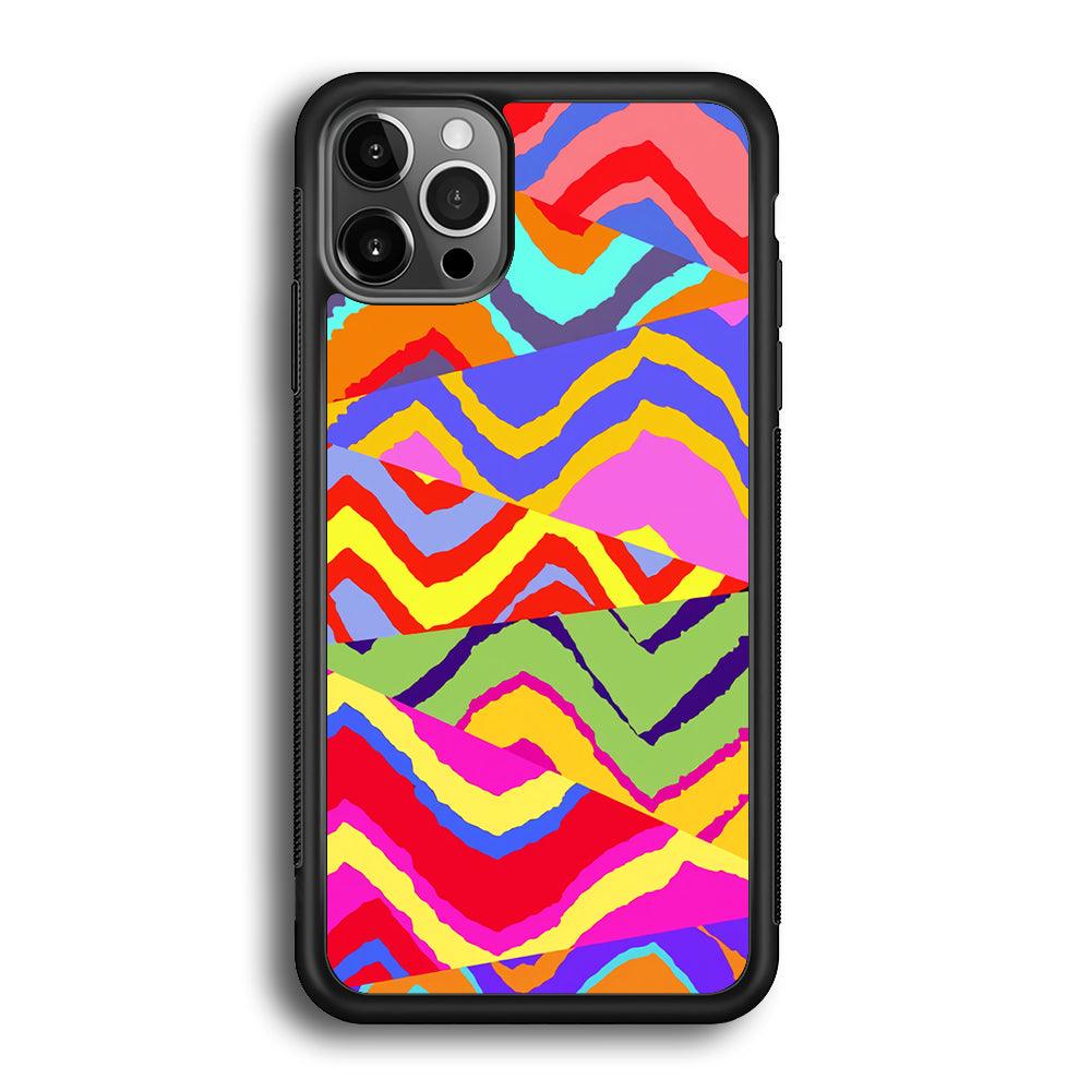 Colour Layer Triangular Waves iPhone 12 Pro Max Case-Rubber Black (2D Case)-Oxvistore