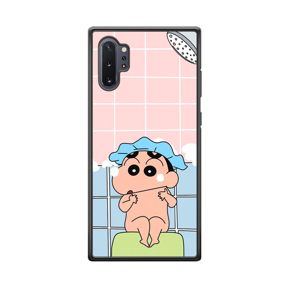 Crayon Shinchan Shower Time Samsung Galaxy Note 10 Plus Case-Rubber Black (2D Case)-Oxvistore