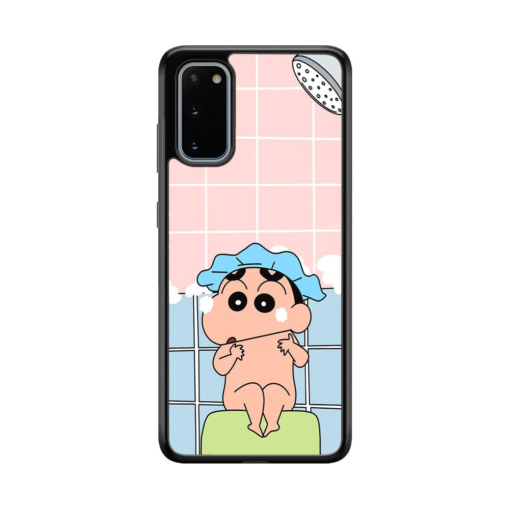 Crayon Shinchan Shower Time Samsung Galaxy S20 Case-Rubber Black (2D Case)-Oxvistore