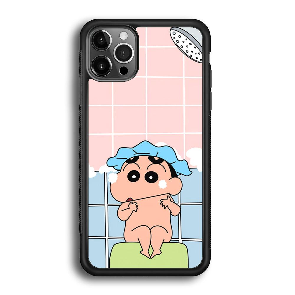 Crayon Shinchan Shower Time iPhone 12 Pro Max Case-Rubber Black (2D Case)-Oxvistore