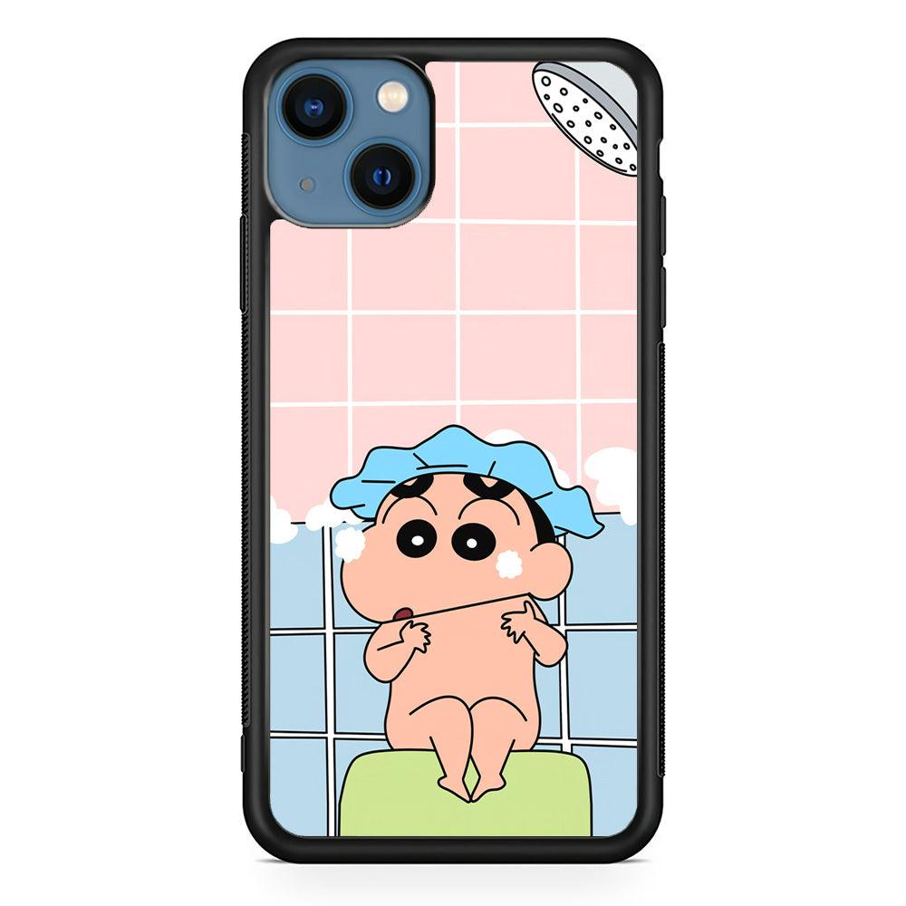 Crayon Shinchan Shower Time iPhone 14 Plus Case-Rubber Black (2D Case)-Oxvistore