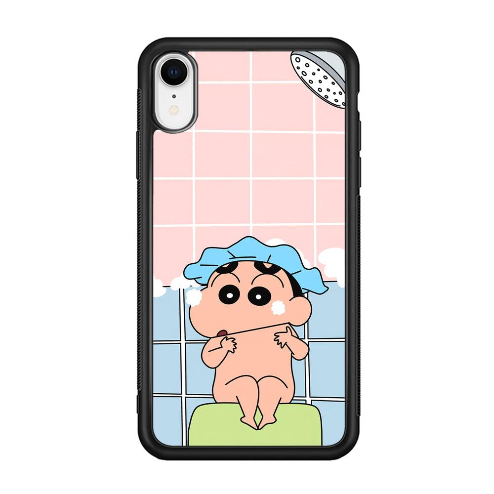 Crayon Shinchan Shower Time iPhone XR Case-Rubber Black (2D Case)-Oxvistore