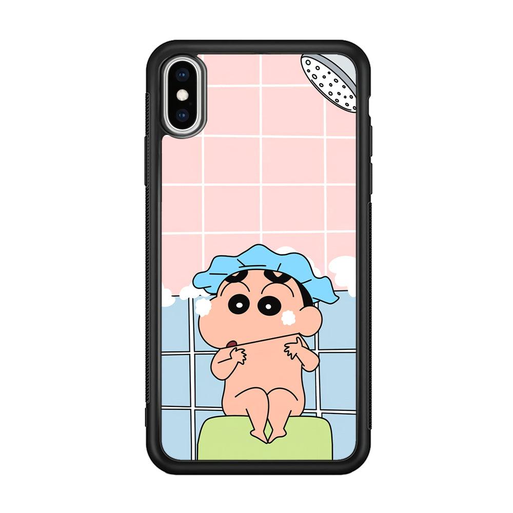 Crayon Shinchan Shower Time iPhone X Case-Rubber Black (2D Case)-Oxvistore