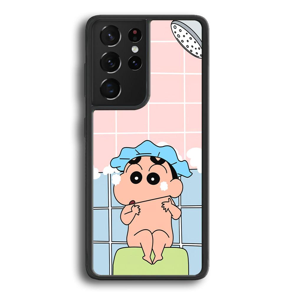 Crayon Shinchan Shower Time Samsung Galaxy S22 Ultra Case-Rubber Black (2D Case)-Oxvistore