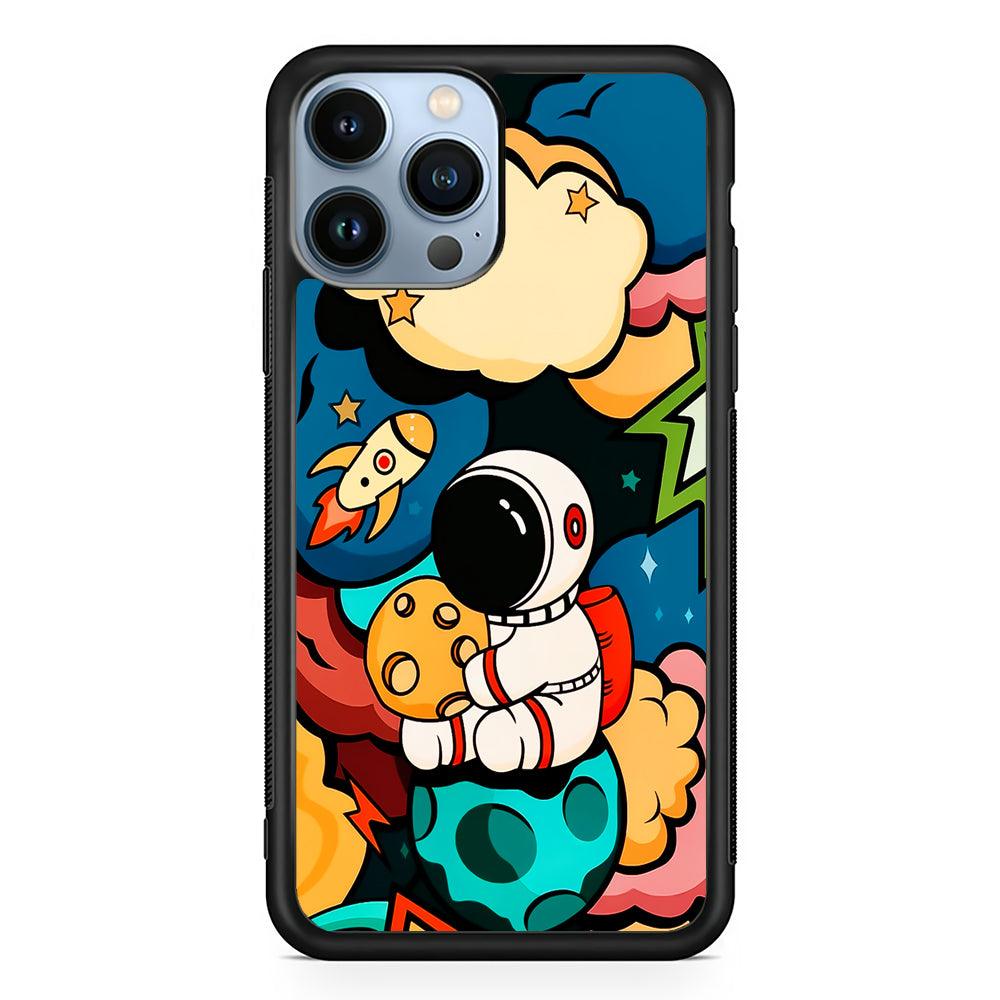 Cute Astronaut Hug The Planet 2D Rubber Phone Case-Black-Oxvistore