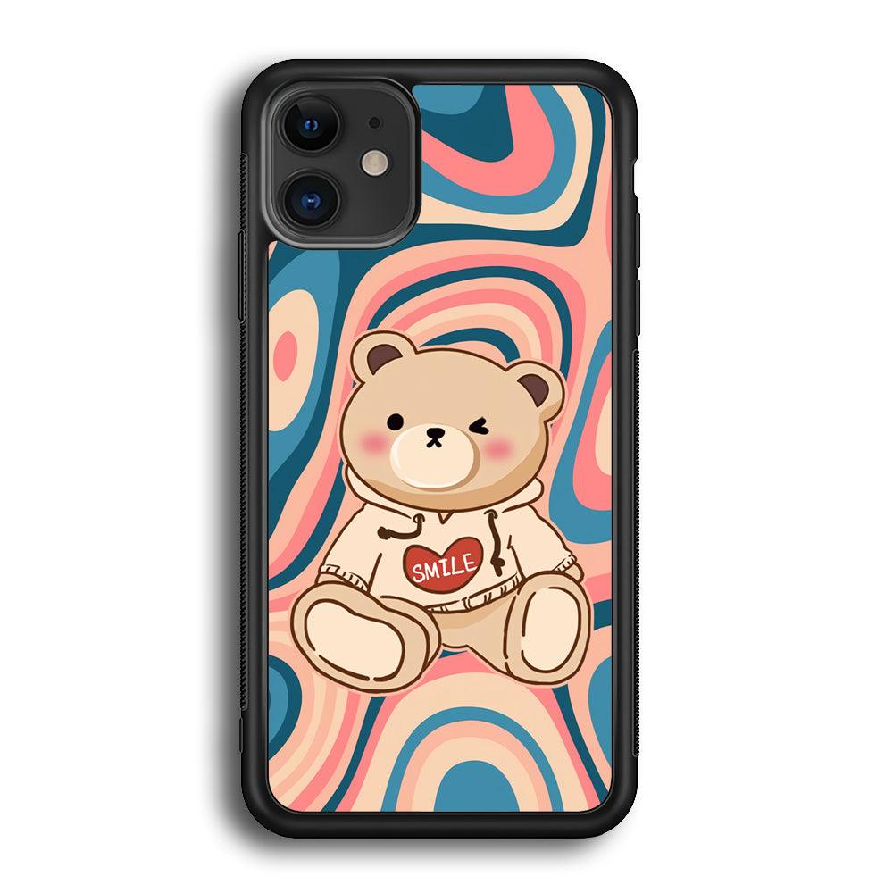 Cute Bear with Hoodie iPhone 12 Case-Rubber Black (2D Case)-Oxvistore