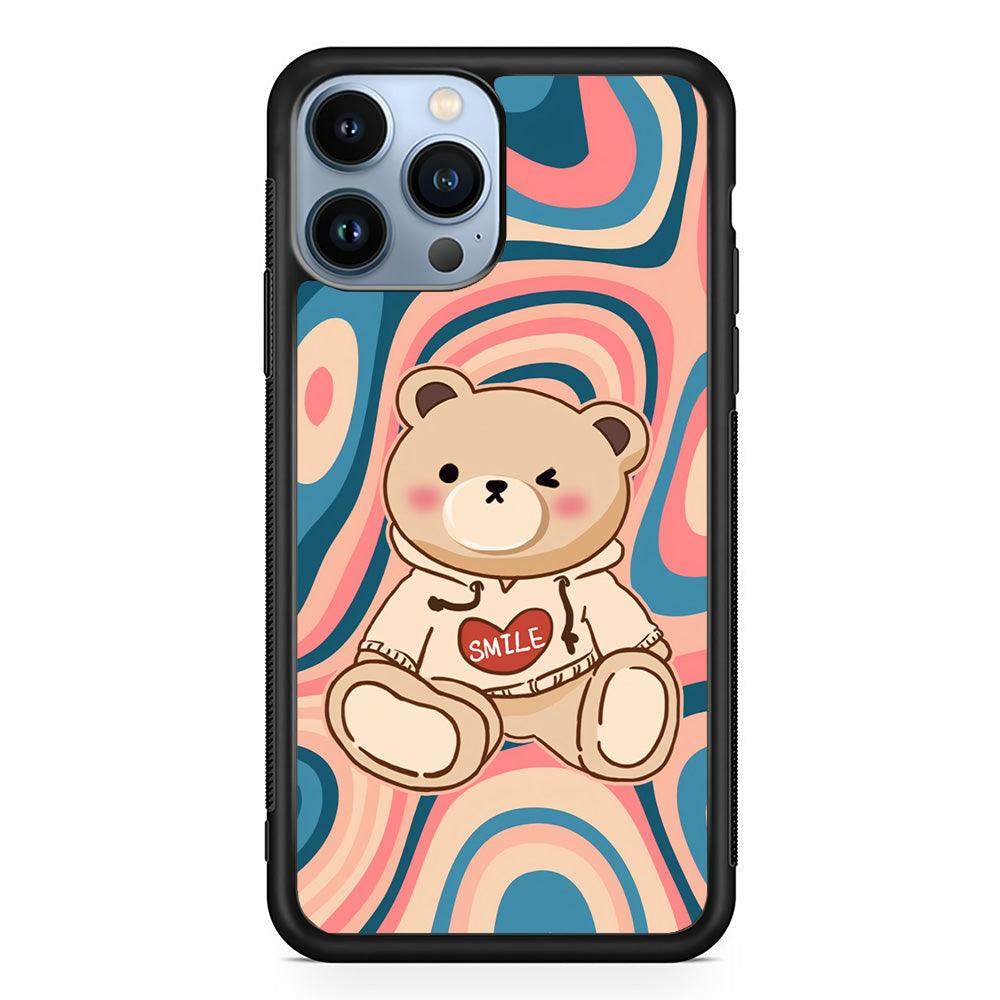 Cute Bear with Hoodie iPhone 14 Pro Max Case-Rubber White (2D Case)-Oxvistore