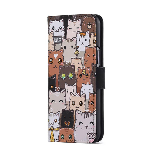 Cute Cat Pattern Kawaii Flip Wallet Phone Case-Oxvistore