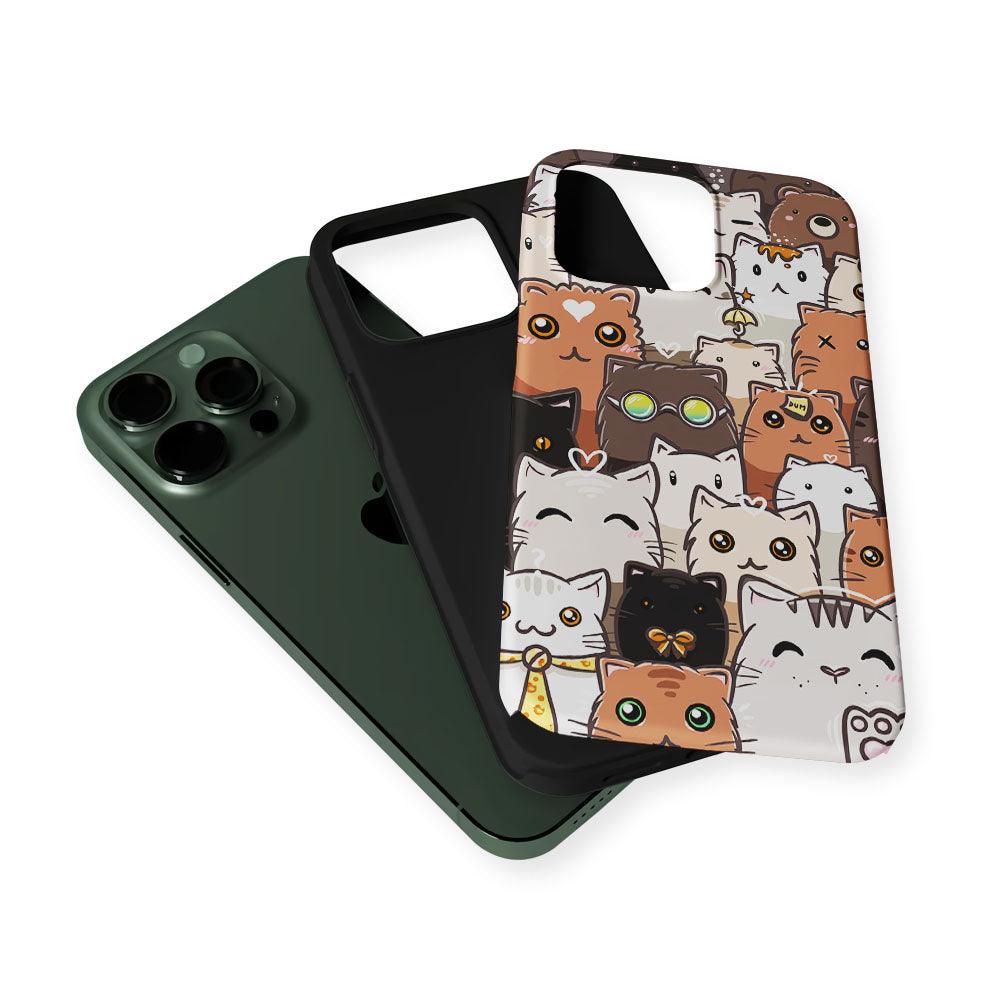 Cute Cat Pattern Kawaii 2 in 1 Tough Phone Case-Oxvistore