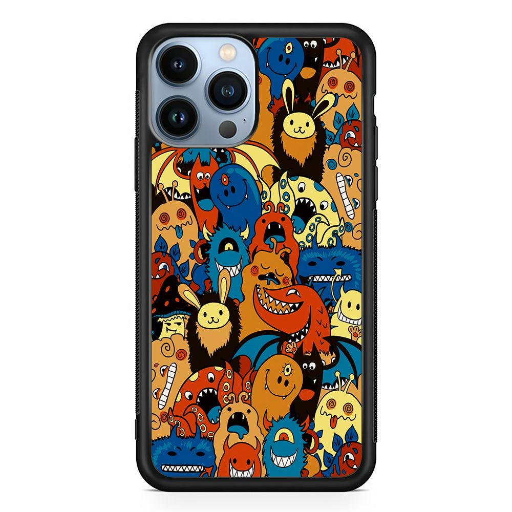 Cute Monsters Doodle Cartoon 2D Rubber Phone Case-Black-Oxvistore