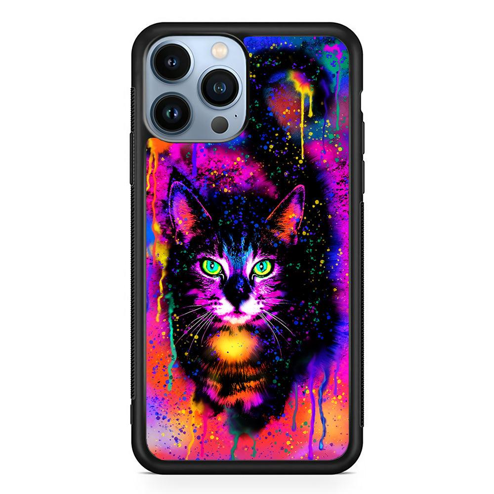 Cute Rainbow Cat Painting 2D Rubber Phone Case-Black-Oxvistore