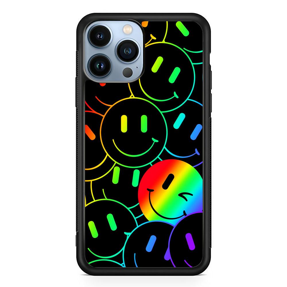 Dark Rainbow Smiley Face 2D Rubber Phone Case-Black-Oxvistore