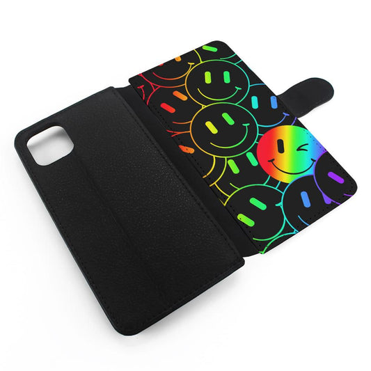 Dark Rainbow Smiley Face Flip Wallet Phone Case-Oxvistore