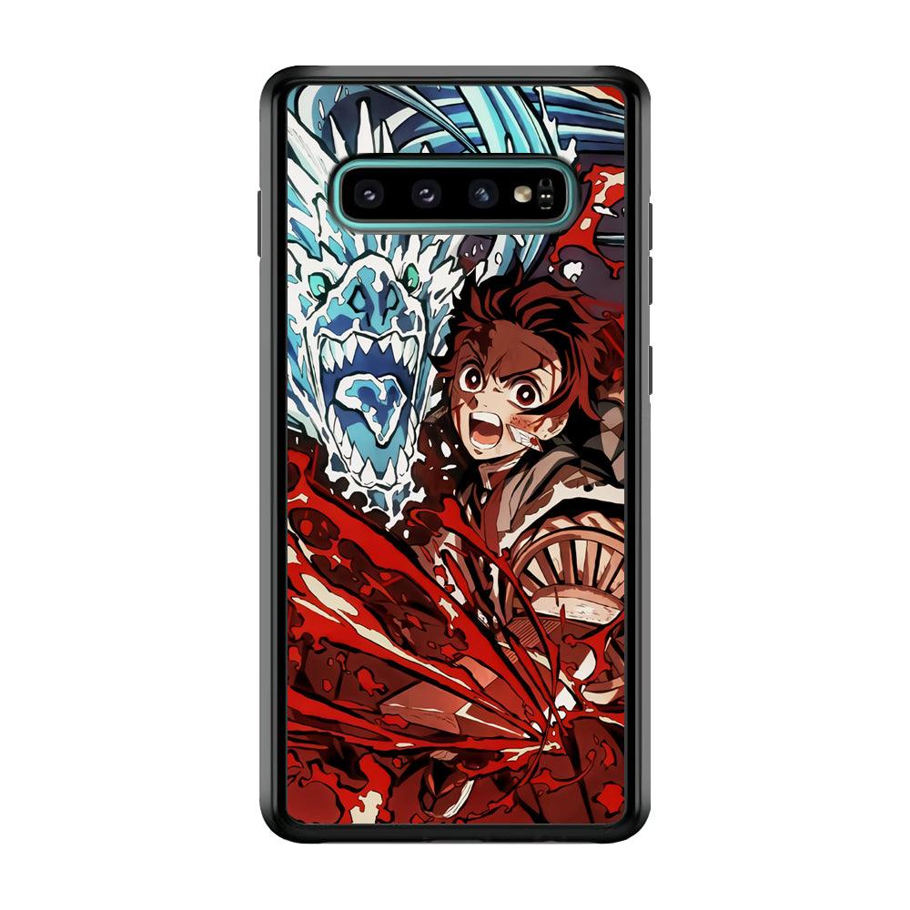 Demon Slayer Fire on The Ice Samsung Galaxy S10 Case-Rubber Black (2D Case)-Oxvistore