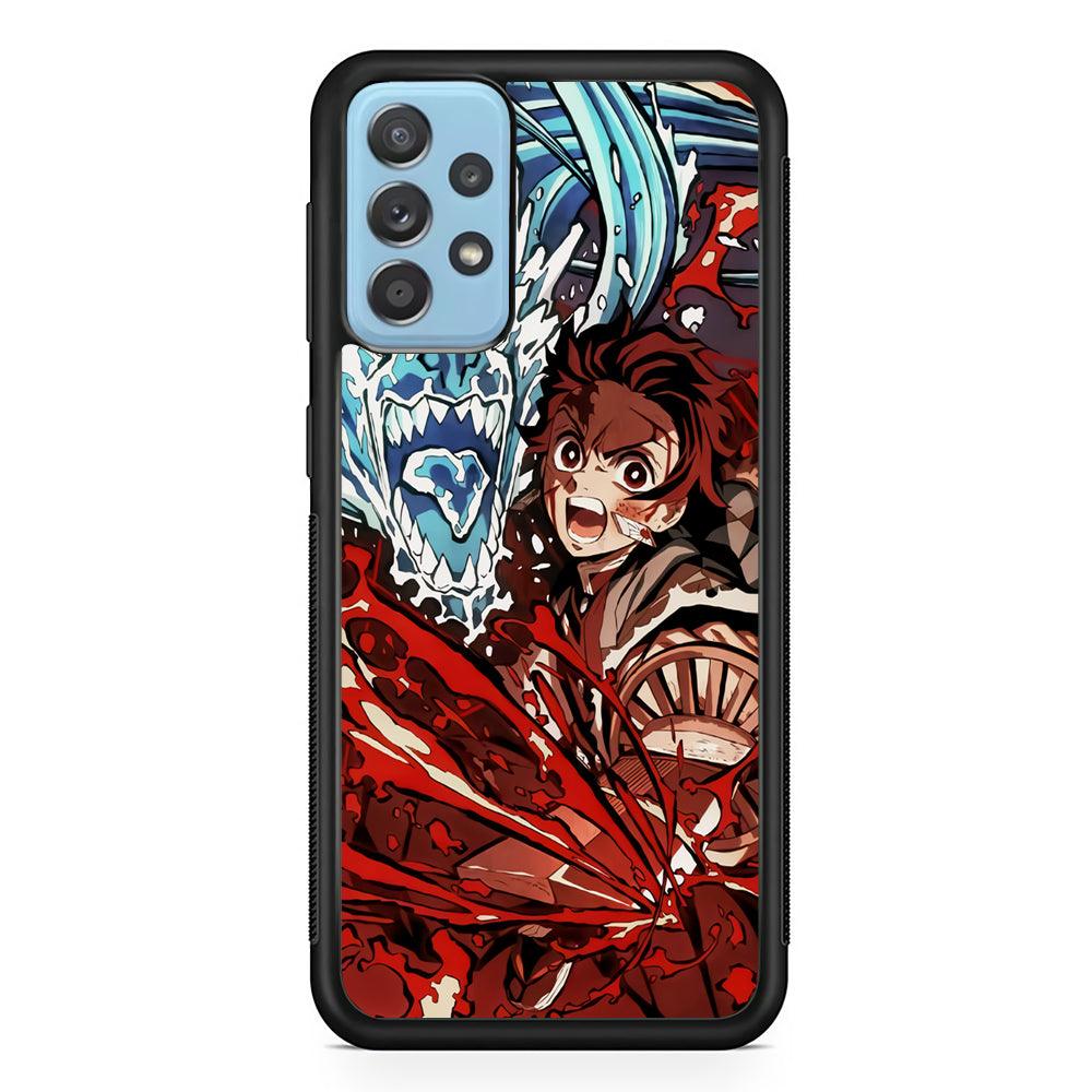 Demon Slayer Fire on The Ice Samsung Galaxy A72 Case-Rubber Black (2D Case)-Oxvistore