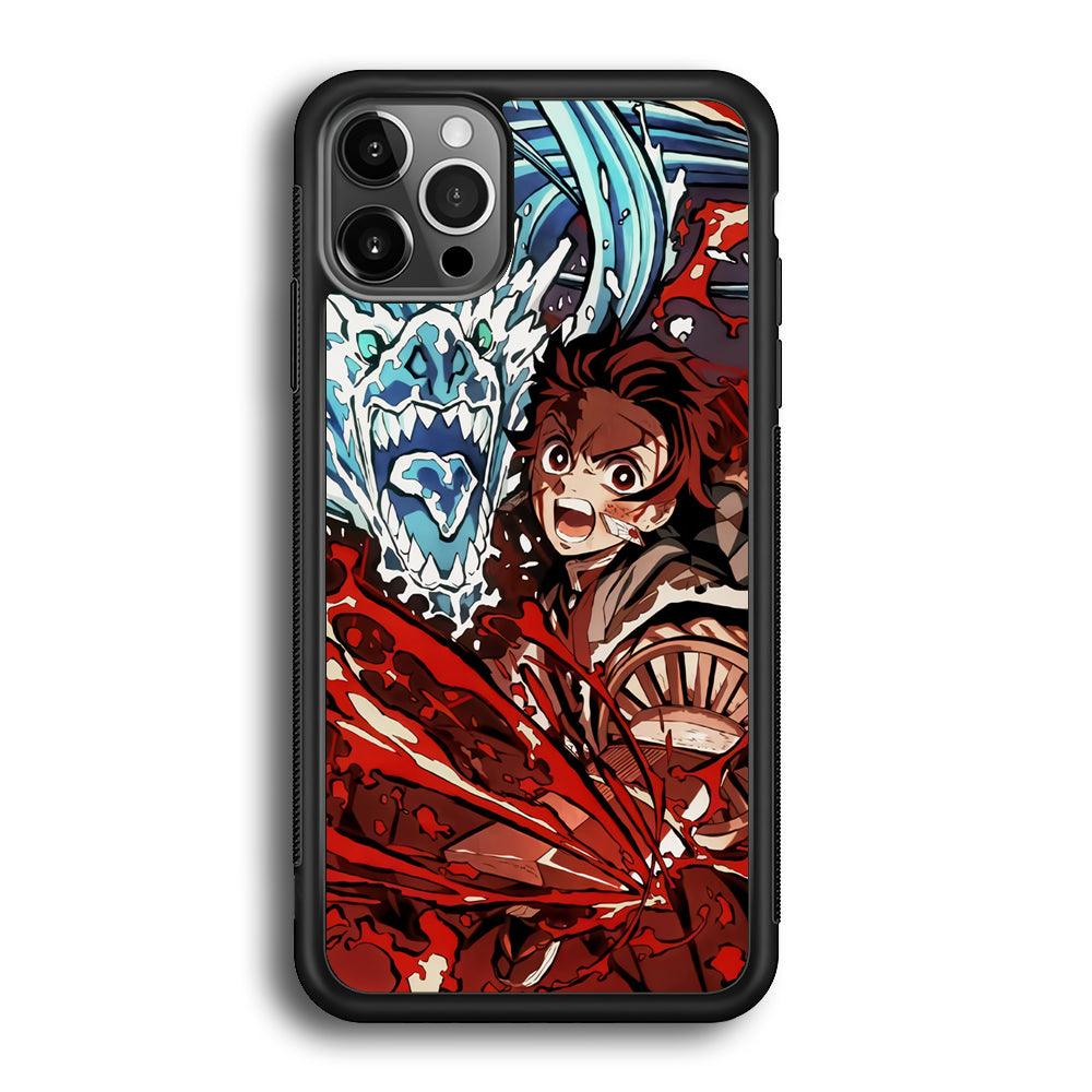 Demon Slayer Fire on The Ice iPhone 12 Pro Case-Rubber Black (2D Case)-Oxvistore