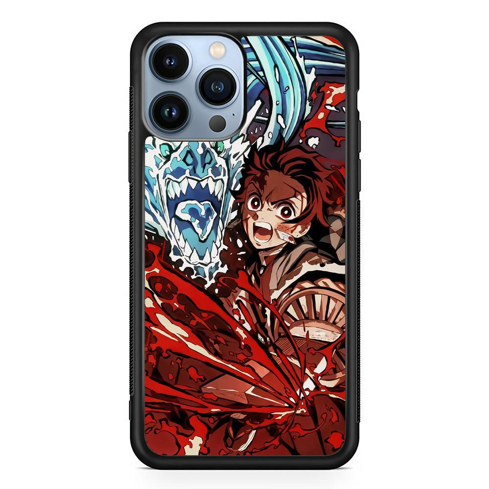 Demon Slayer Fire on The Ice iPhone 14 Pro Max Case-Rubber Black (2D Case)-Oxvistore