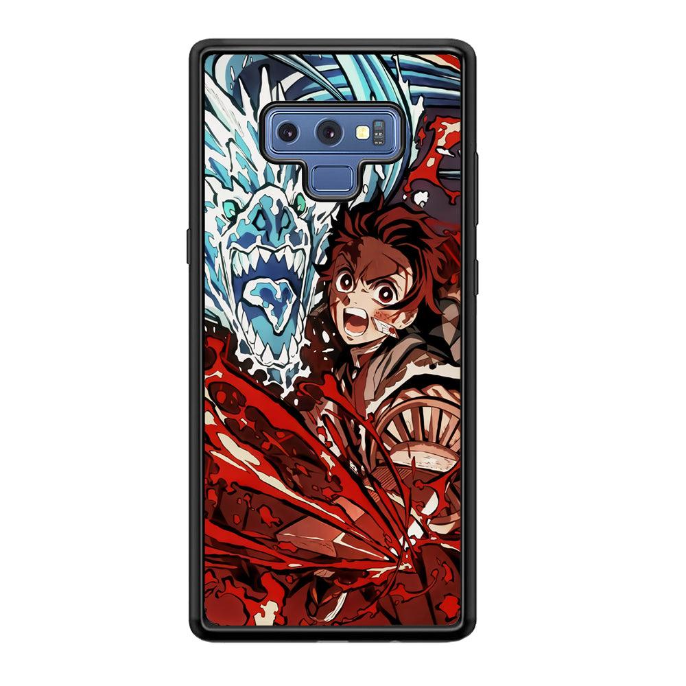 Demon Slayer Fire on The Ice Samsung Galaxy Note 9 Case-Rubber Black (2D Case)-Oxvistore