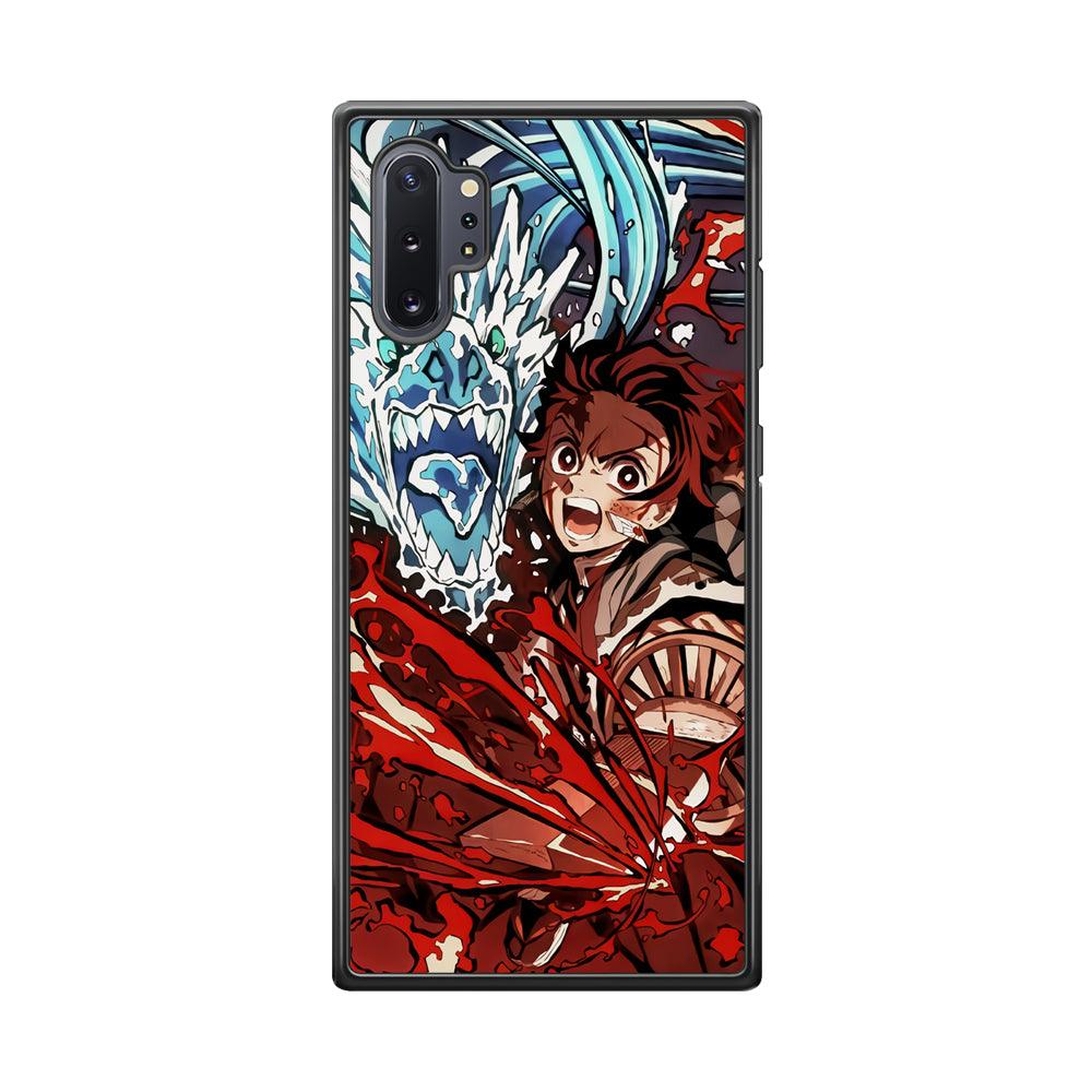 Demon Slayer Fire on The Ice Samsung Galaxy Note 10 Plus Case-Rubber Black (2D Case)-Oxvistore