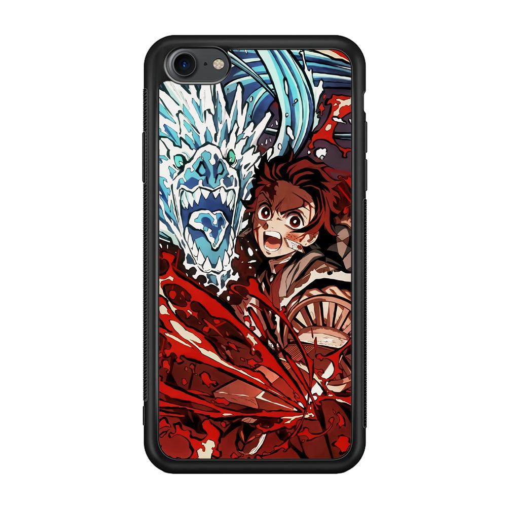 Demon Slayer Fire on The Ice iPhone 8 Case-Rubber Black (2D Case)-Oxvistore
