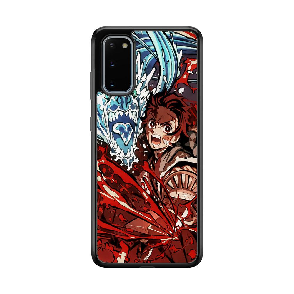 Demon Slayer Fire on The Ice Samsung Galaxy S20 Case-Rubber Black (2D Case)-Oxvistore