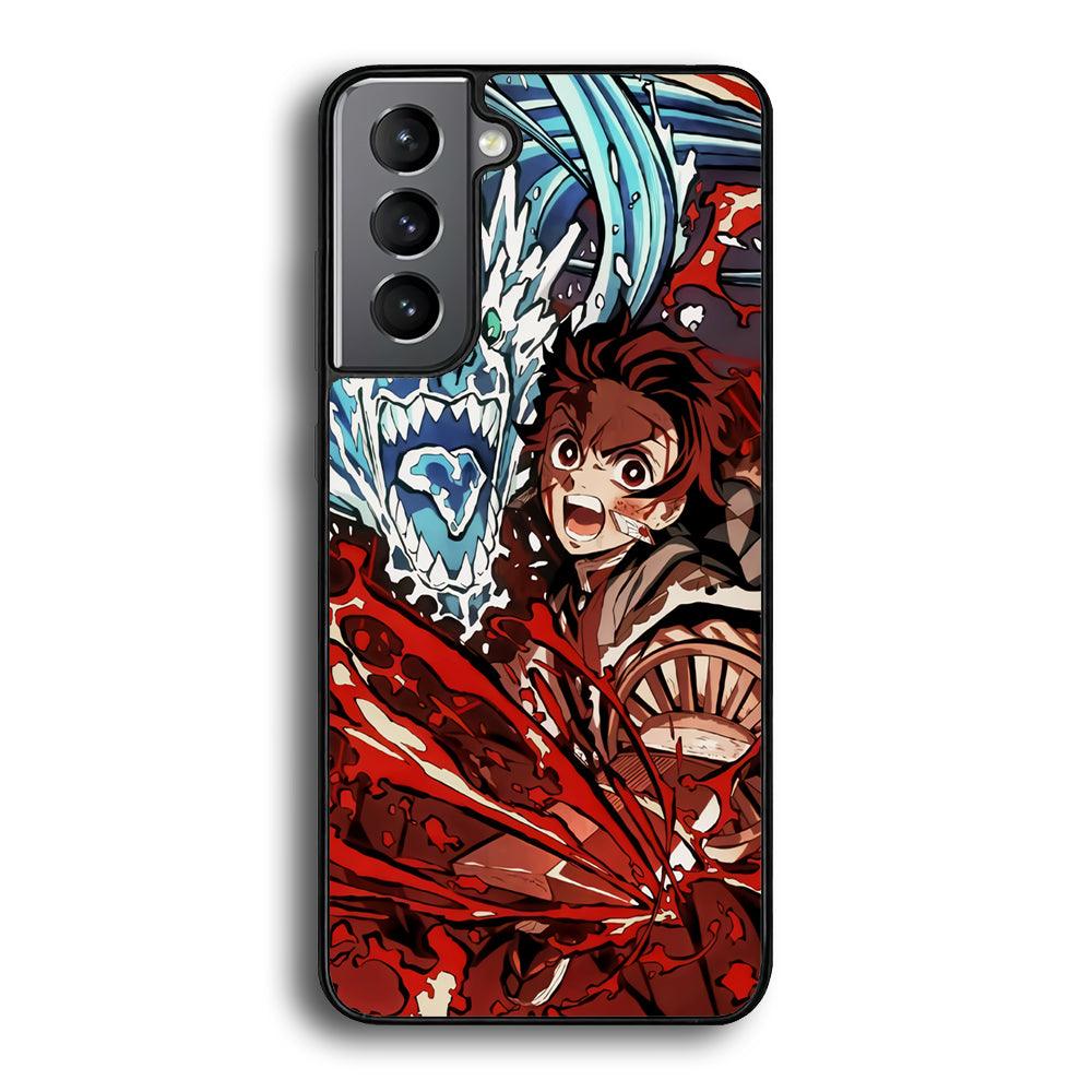 Demon Slayer Fire on The Ice Samsung Galaxy S21 Plus Case-Rubber Black (2D Case)-Oxvistore