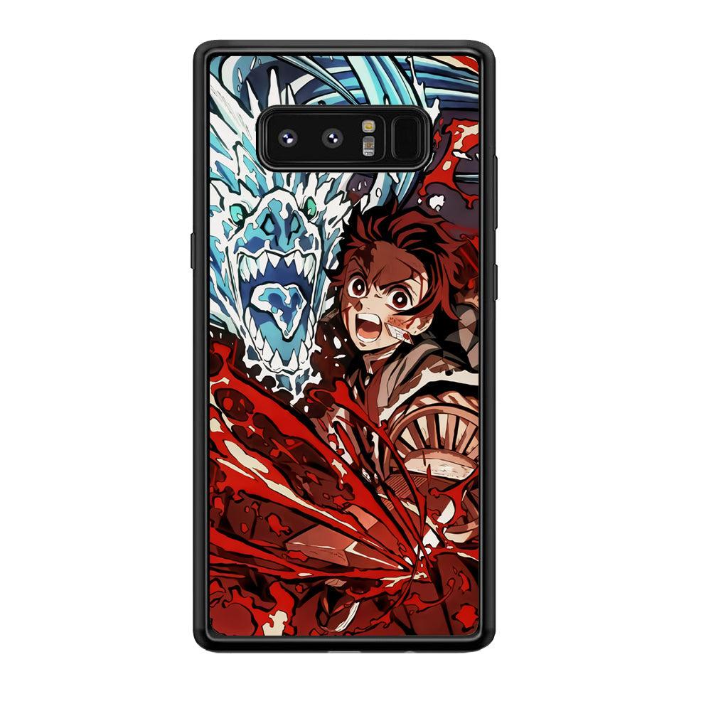 Demon Slayer Fire on The Ice Samsung Galaxy Note 8 Case-Rubber Black (2D Case)-Oxvistore