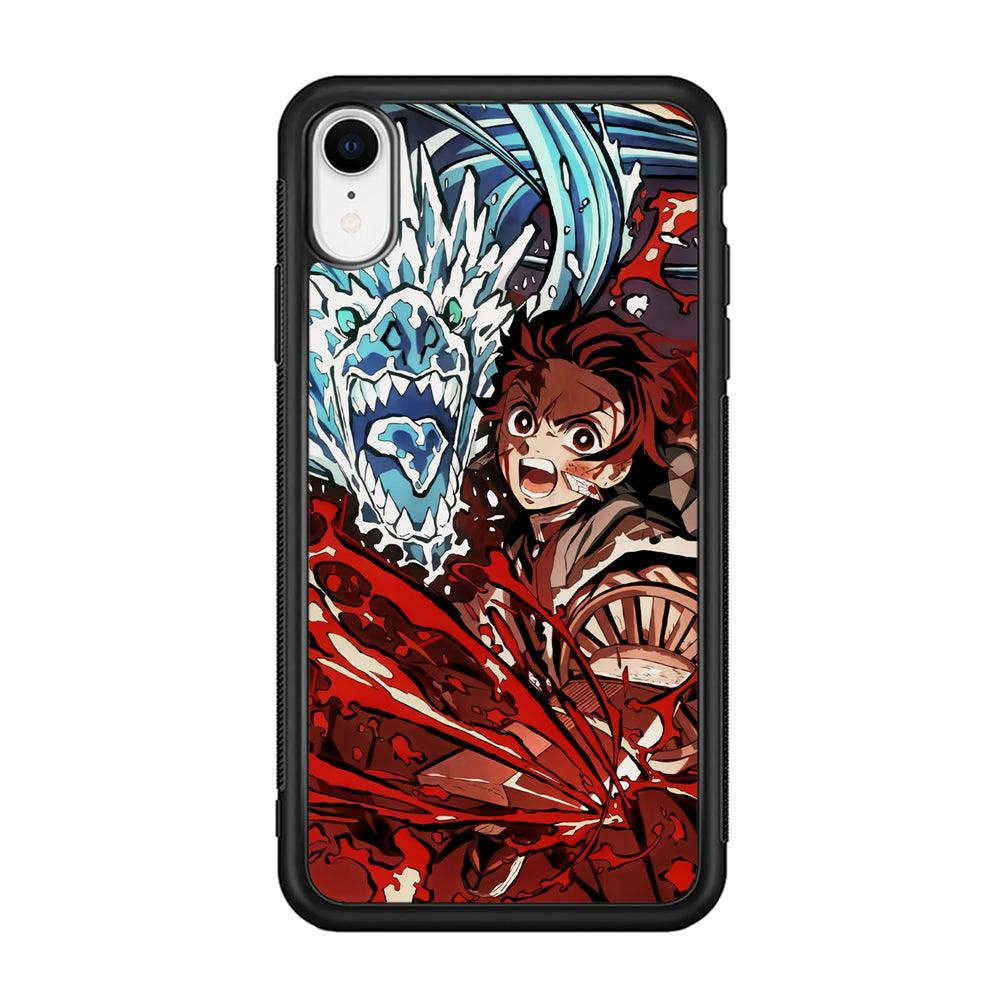 Demon Slayer Fire on The Ice iPhone XR Case-Rubber Black (2D Case)-Oxvistore