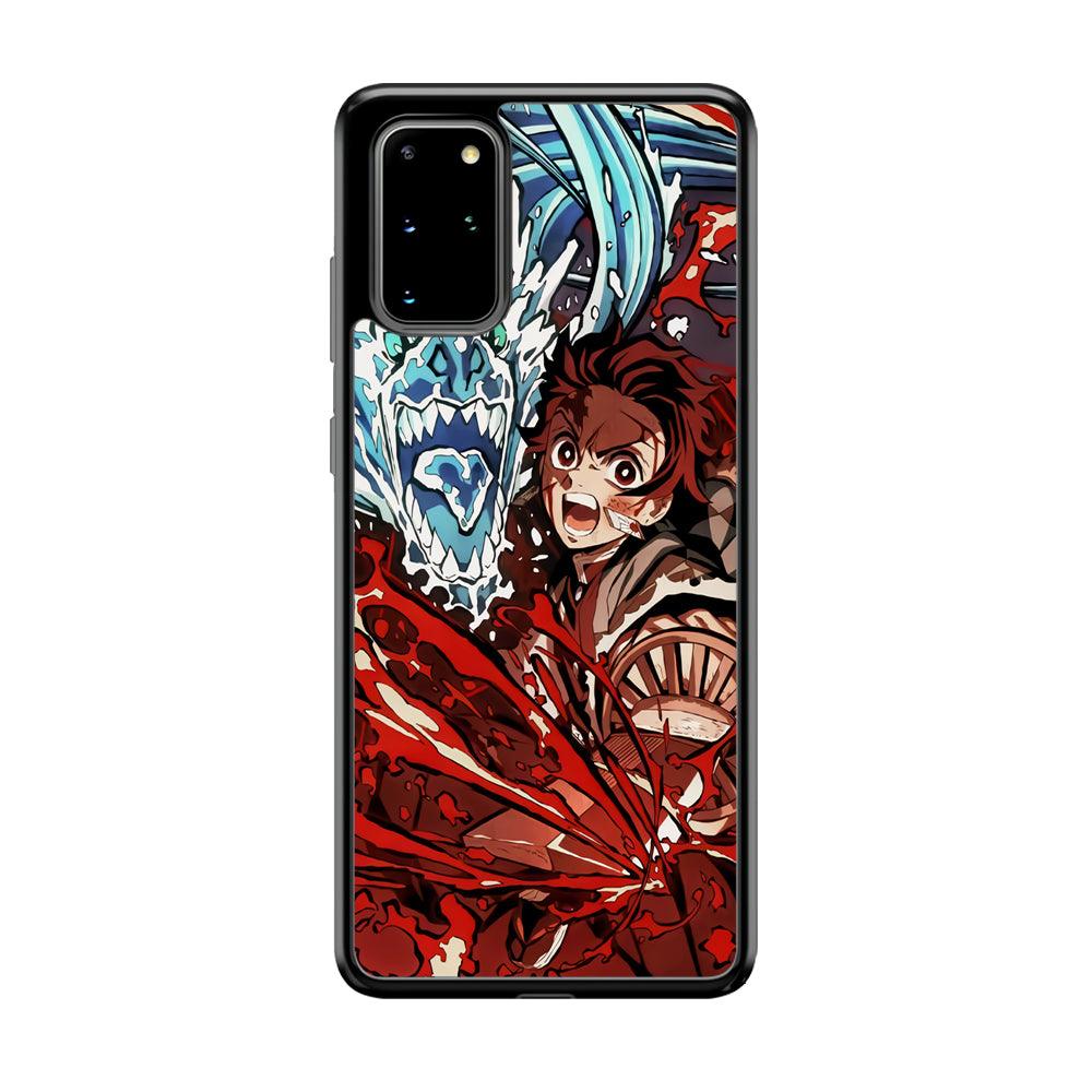 Demon Slayer Fire on The Ice Samsung Galaxy S20 Plus Case-Rubber Black (2D Case)-Oxvistore
