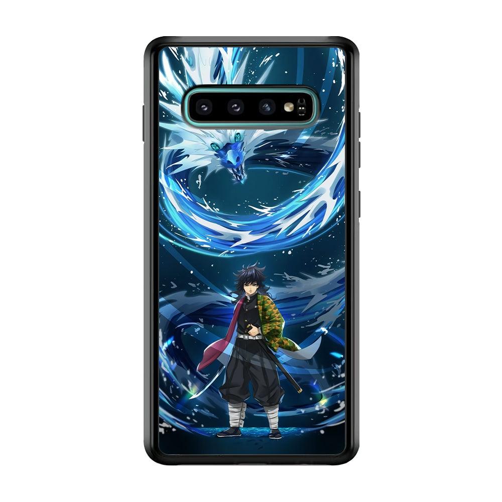Demon Slayer Giyuu Dragon of Water Samsung Galaxy S10 Plus Case-Rubber Black (2D Case)-Oxvistore