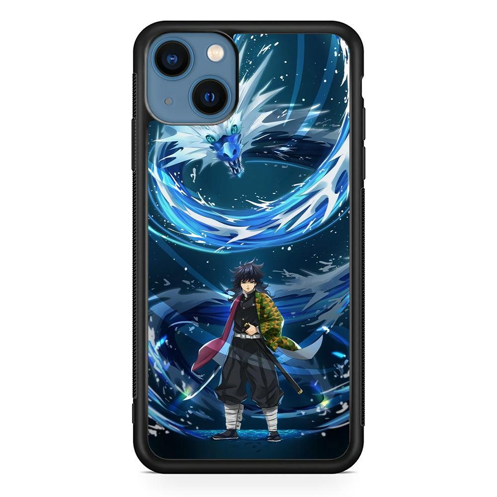 Demon Slayer Giyuu Dragon of Water iPhone 13 Case-Rubber Black (2D Case)-Oxvistore