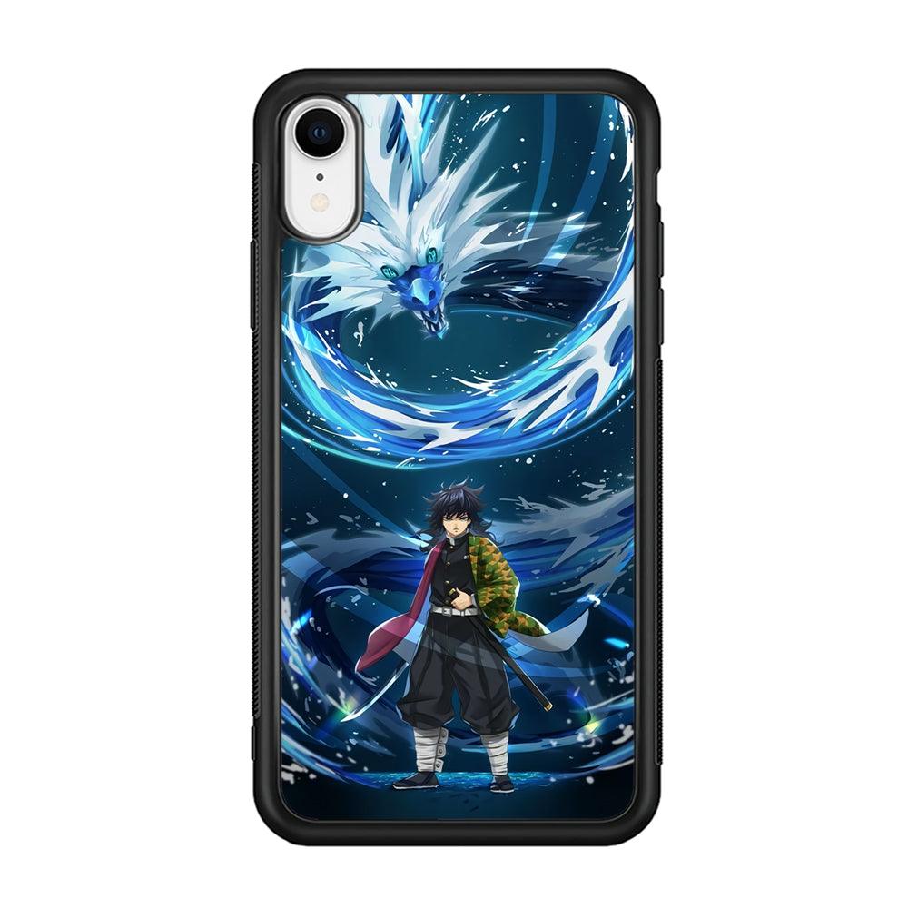 Demon Slayer Giyuu Dragon of Water iPhone XR Case-Rubber Black (2D Case)-Oxvistore