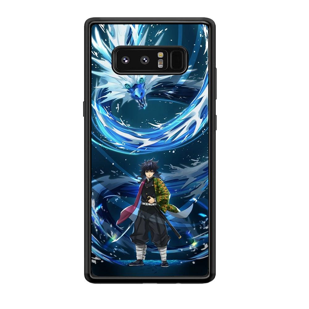 Demon Slayer Giyuu Dragon of Water Samsung Galaxy Note 8 Case-Rubber Black (2D Case)-Oxvistore