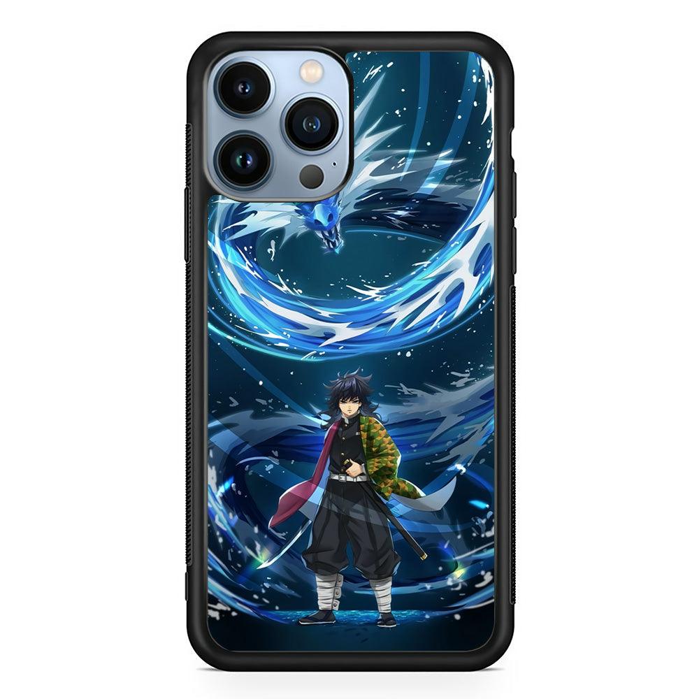 Demon Slayer Giyuu Dragon of Water iPhone 13 Pro Max Case-Rubber Black (2D Case)-Oxvistore