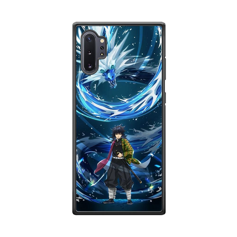 Demon Slayer Giyuu Dragon of Water Samsung Galaxy Note 10 Plus Case-Rubber Black (2D Case)-Oxvistore