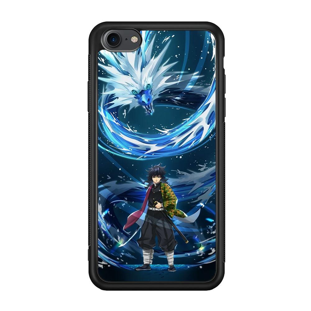 Demon Slayer Giyuu Dragon of Water iPhone 8 Case-Rubber Black (2D Case)-Oxvistore