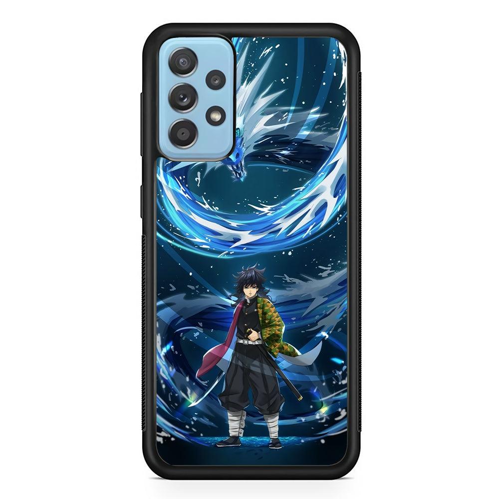 Demon Slayer Giyuu Dragon of Water Samsung Galaxy A52 Case-Rubber Black (2D Case)-Oxvistore