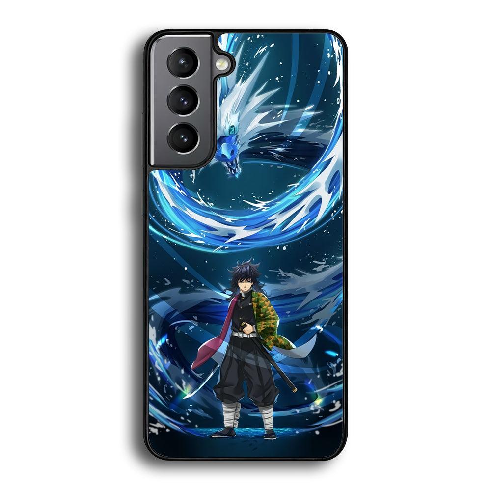 Demon Slayer Giyuu Dragon of Water Samsung Galaxy S23 Case-Rubber Black (2D Case)-Oxvistore