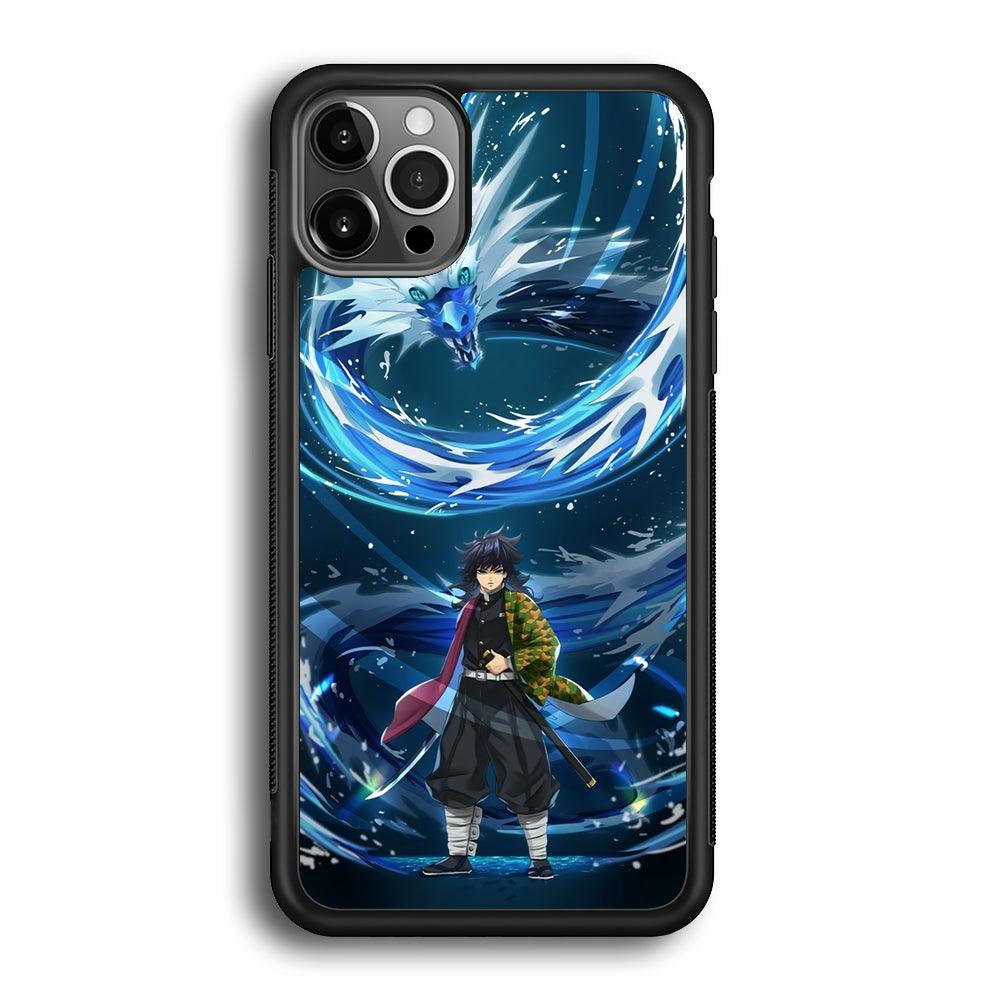 Demon Slayer Giyuu Dragon of Water iPhone 12 Pro Case-Rubber Black (2D Case)-Oxvistore