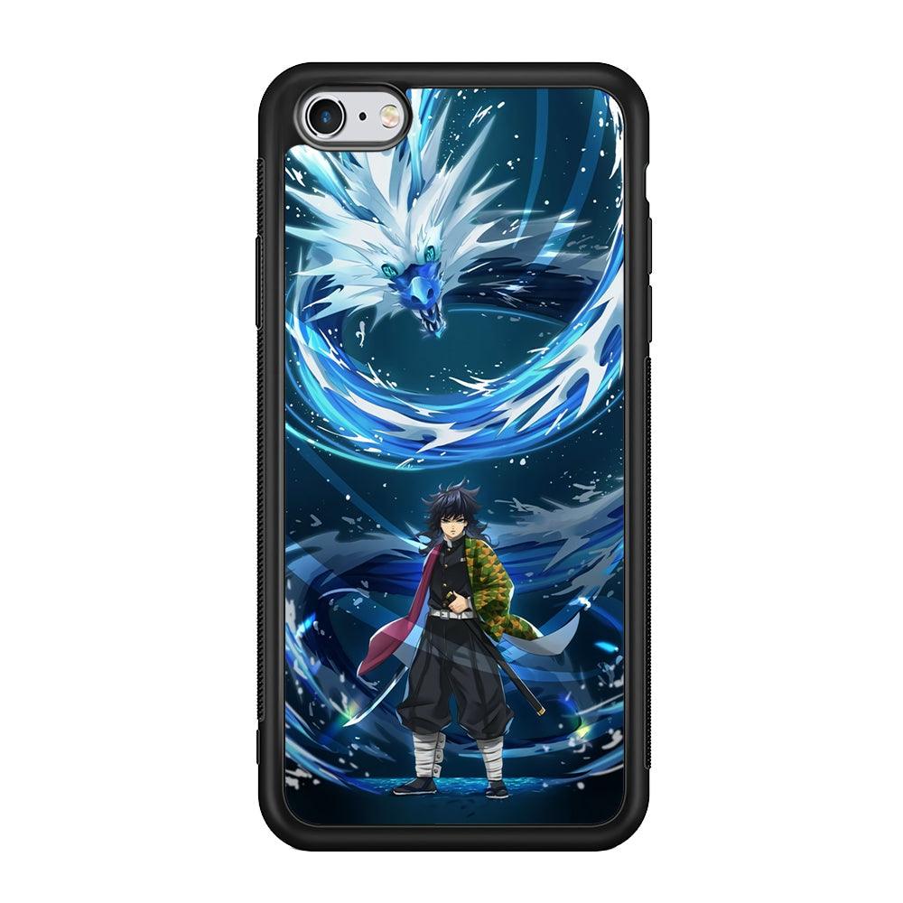 Demon Slayer Giyuu Dragon of Water iPhone 6 Plus | 6s Plus Case-Rubber Black (2D Case)-Oxvistore