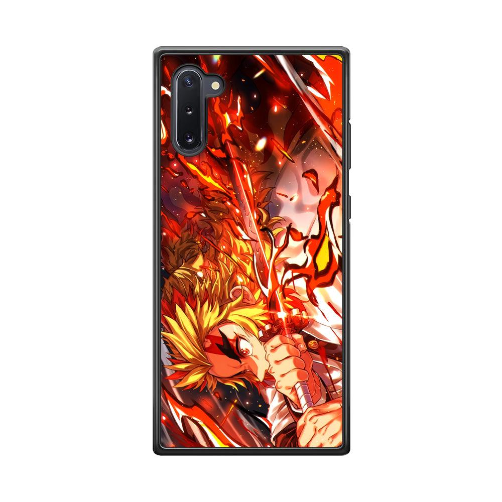 Demon Slayer Red Fire By Rengoku Samsung Galaxy Note 10 Case-Rubber Black (2D Case)-Oxvistore