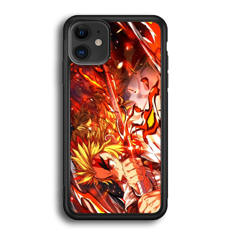 Demon Slayer Red Fire By Rengoku iPhone 11 Case-Rubber Black (2D Case)-Oxvistore