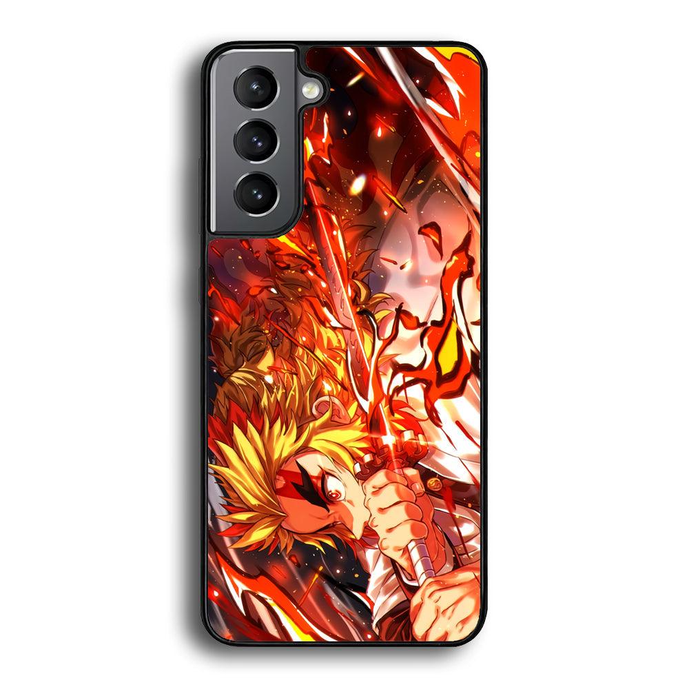 Demon Slayer Red Fire By Rengoku Samsung Galaxy S22 Plus Case-Rubber Black (2D Case)-Oxvistore