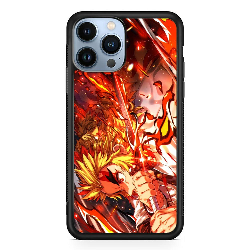 Demon Slayer Red Fire By Rengoku iPhone 14 Pro Max Case-Rubber Black (2D Case)-Oxvistore