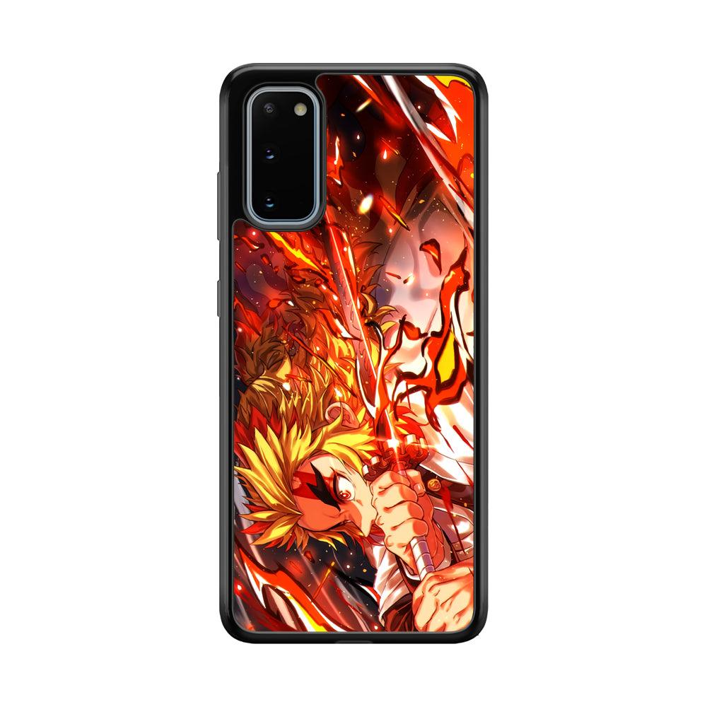 Demon Slayer Red Fire By Rengoku Samsung Galaxy S20 Case-Rubber Black (2D Case)-Oxvistore