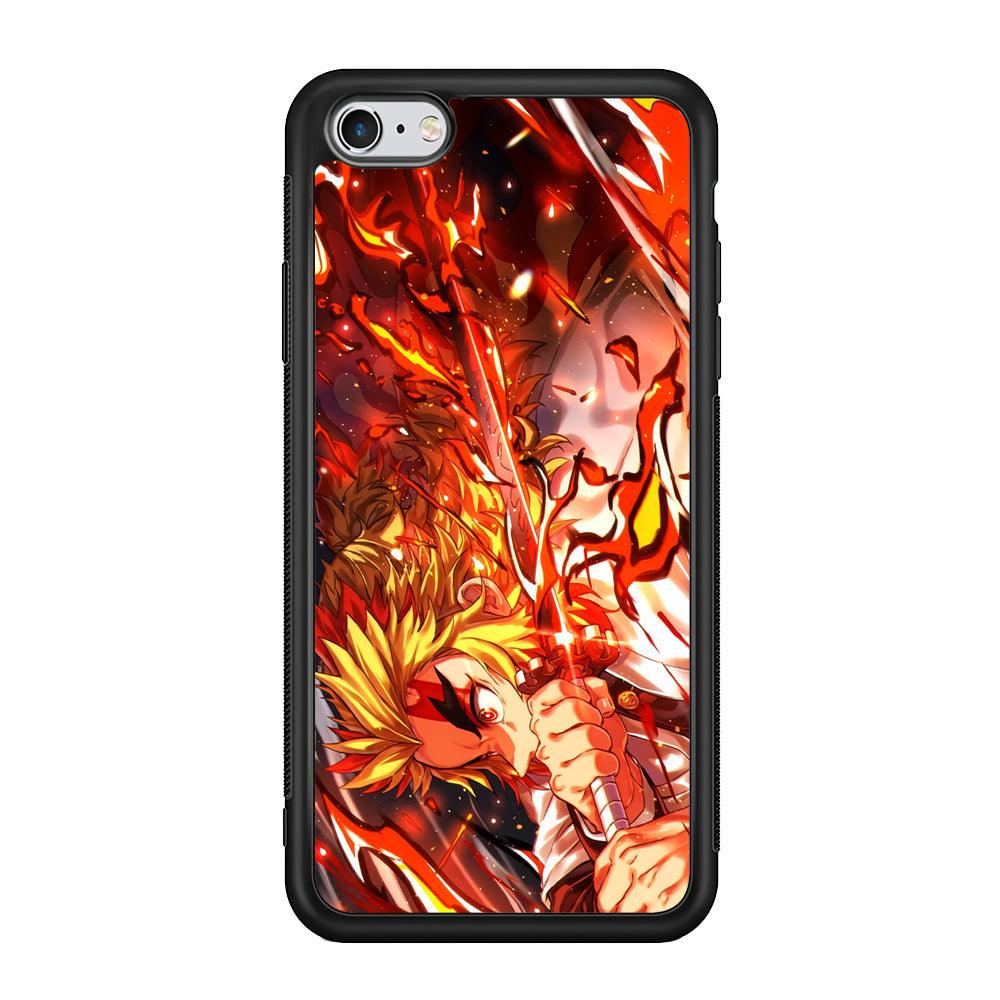 Demon Slayer Red Fire By Rengoku iPhone 6 Plus | 6s Plus Case-Rubber Black (2D Case)-Oxvistore
