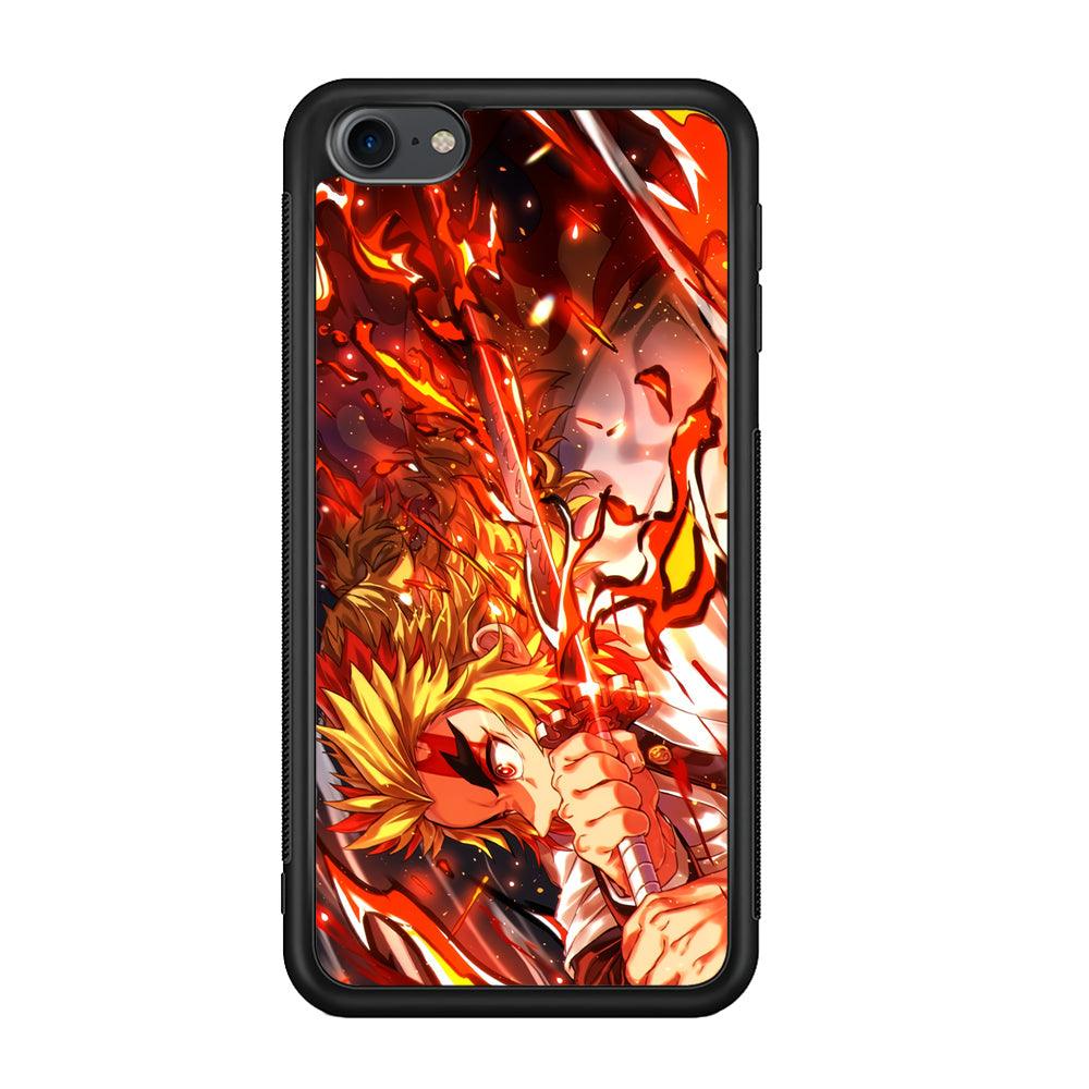 Demon Slayer Red Fire By Rengoku iPod Touch 6 Case-Rubber Black (2D Case)-Oxvistore