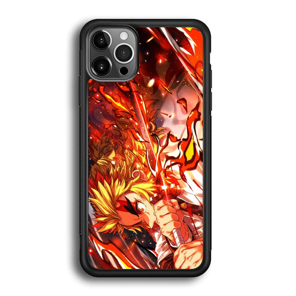 Demon Slayer Red Fire By Rengoku iPhone 12 Pro Case-Rubber Black (2D Case)-Oxvistore
