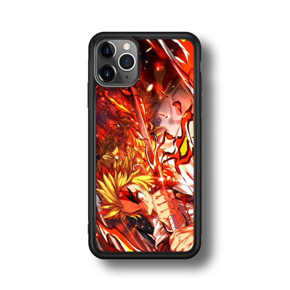 Demon Slayer Red Fire By Rengoku iPhone 11 Pro Case-Rubber Black (2D Case)-Oxvistore